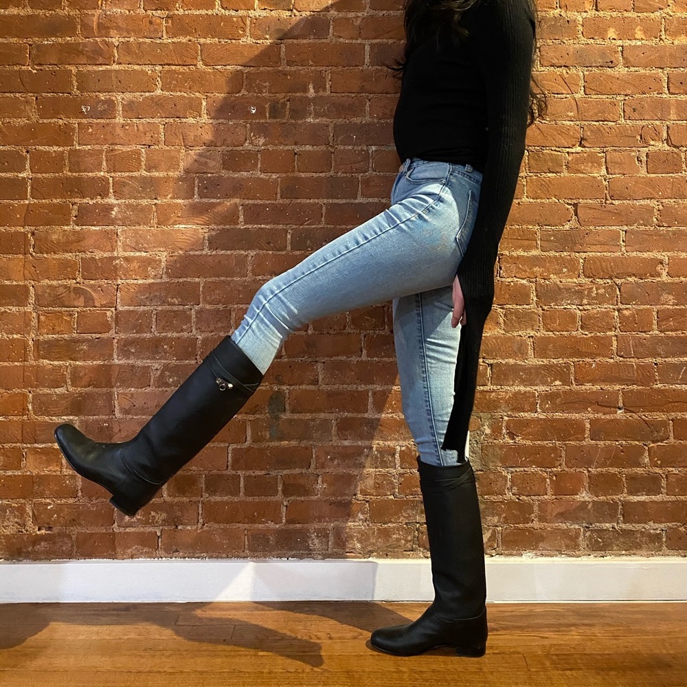 Black Hermes Kelly Lock Leather Boots size 36